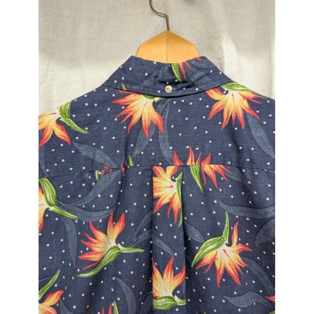 Original Avanti sz small bird of paradise navy blue polka dot Hawaiian shirt O9 - Picture 5 of 7